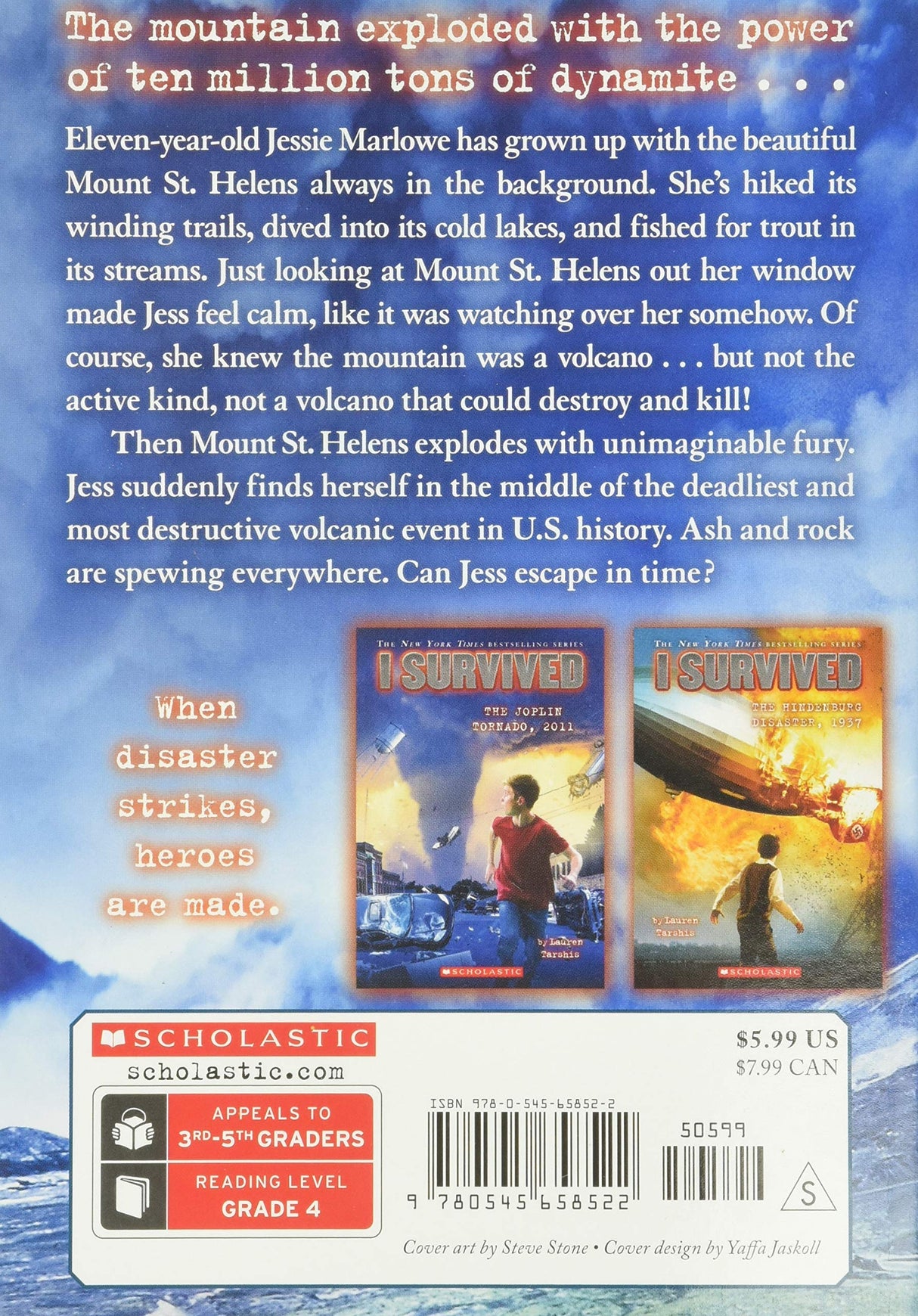 Back cover of I Survived the Eruption of Mt St. Helens, 1980 #14 featuring story description and book details.