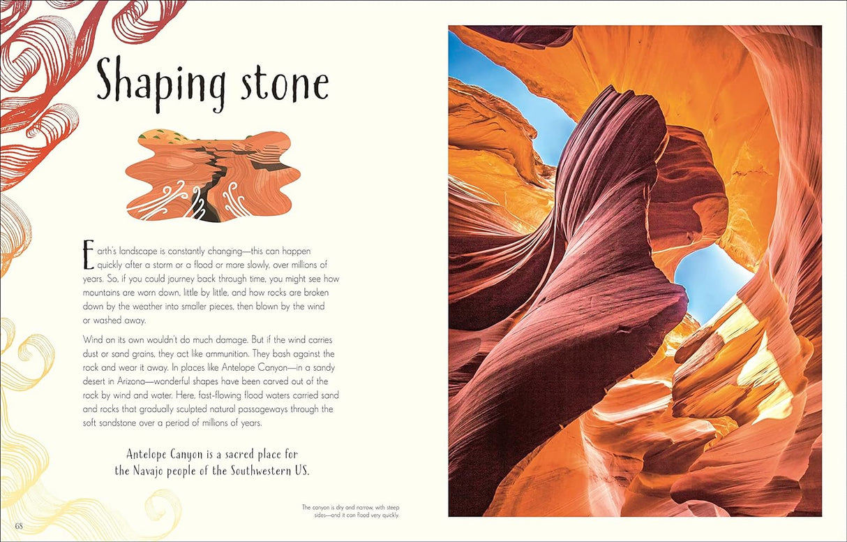 Anthology of Our Extraordinary Earth showcasing the sculpted sandstone formations of Antelope Canyon's colorful rock layers.