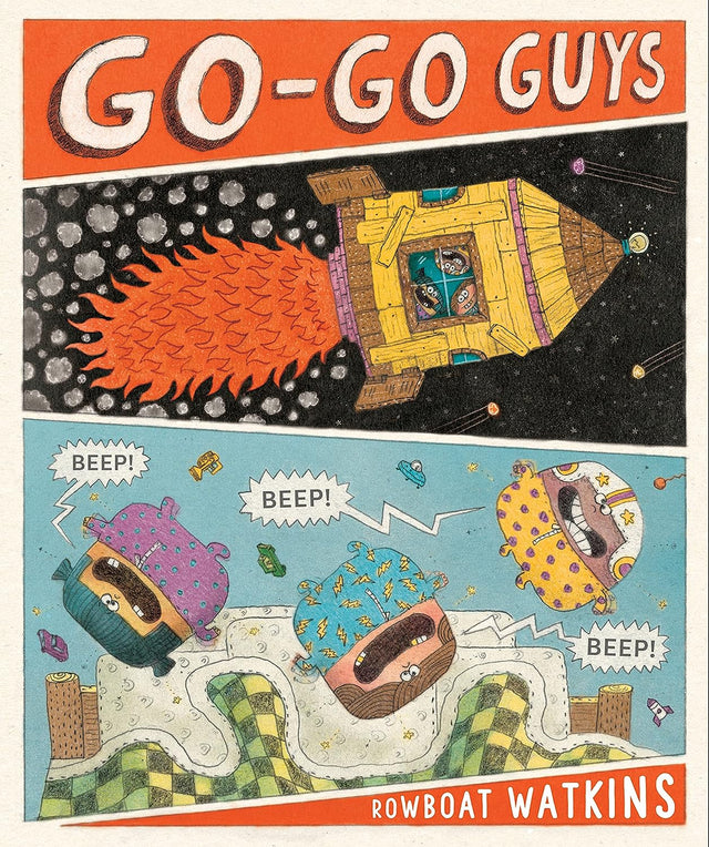 Go-Go Guys comic-style book cover with colorful characters and a rocket blasting through space on a bedtime adventure.