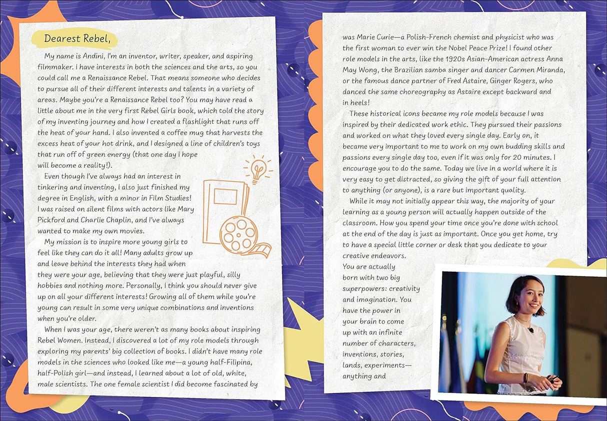 Dear Rebel: 125 Women Share Their Best Advice for the Girls of Today book pages showing inspiring stories and portraits of women.