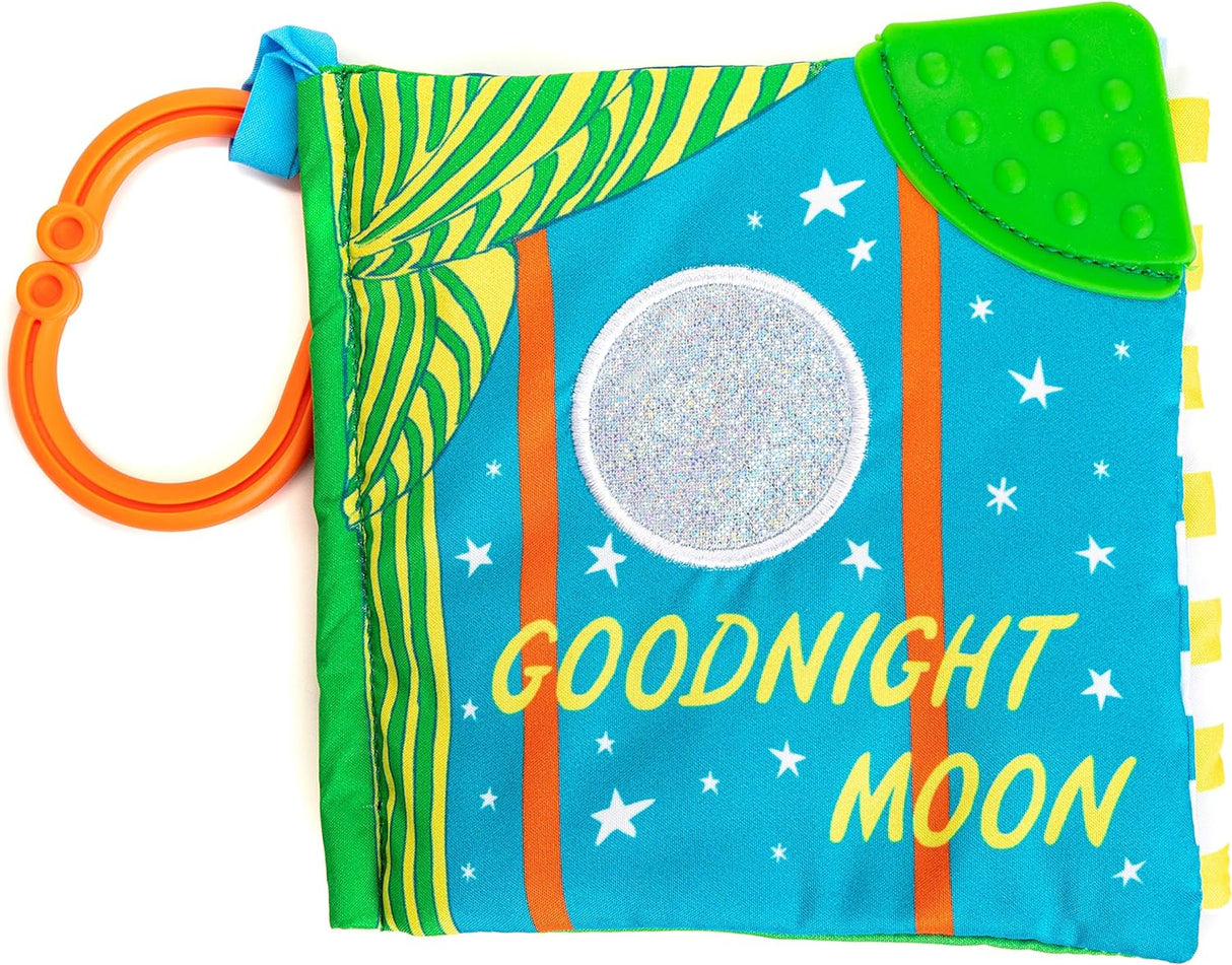 Goodnight Moon | Soft Book with colorful fabric pages, teething corner, and attached orange clip for babies.