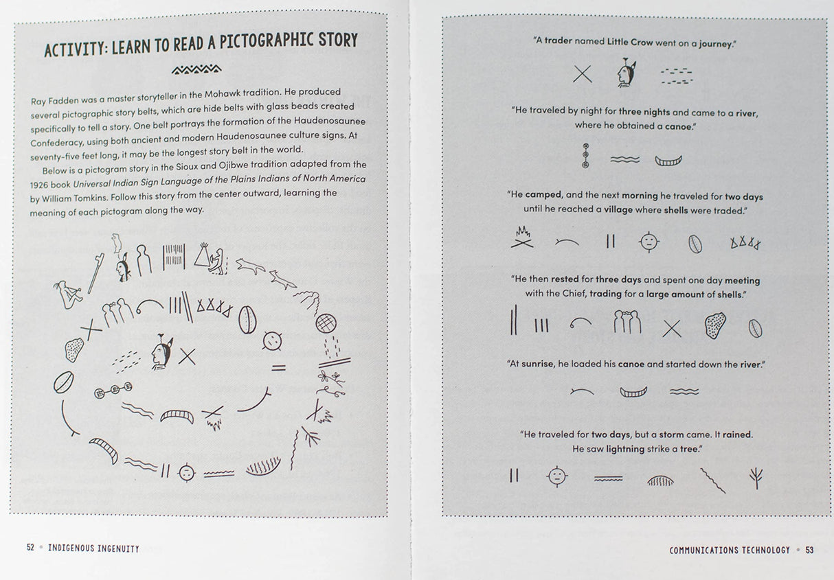 Indigenous Ingenuity: A Celebration showing a pictographic story activity from Indigenous North American traditions.