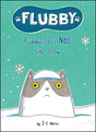 Cover of Flubby Does Not Like Snow showing a cat with snow on its head and falling snowflakes on a teal background