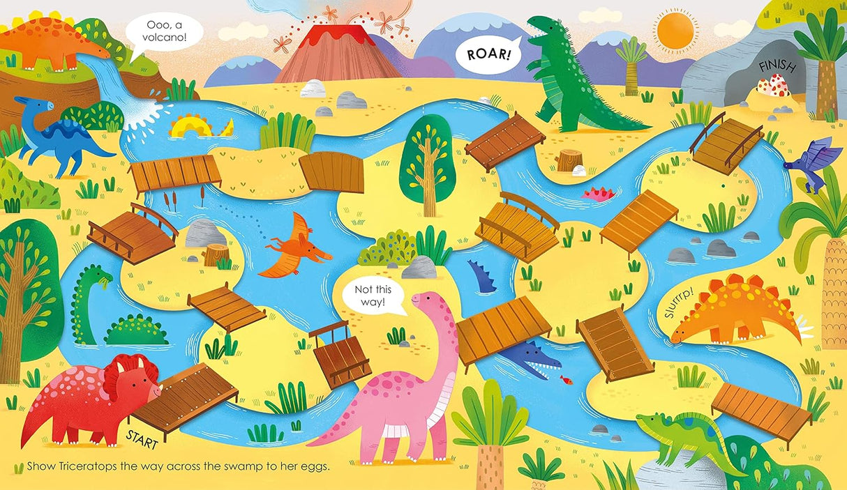 Fingertrail Mazes colorful dinosaur themed finger maze activity illustration for children