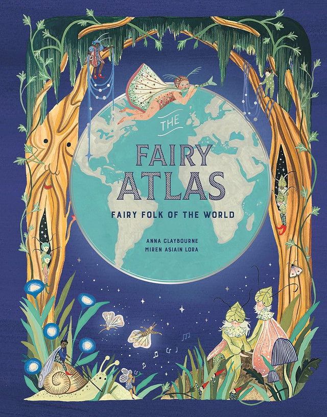 Cover of the Fairy Atlas book showing a magical world map with fairies and whimsical forest creatures.