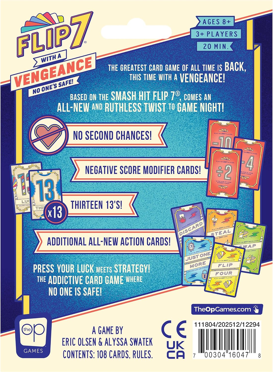 Flip 7: With a Vengance card game packaging with colorful cards and featured game highlights