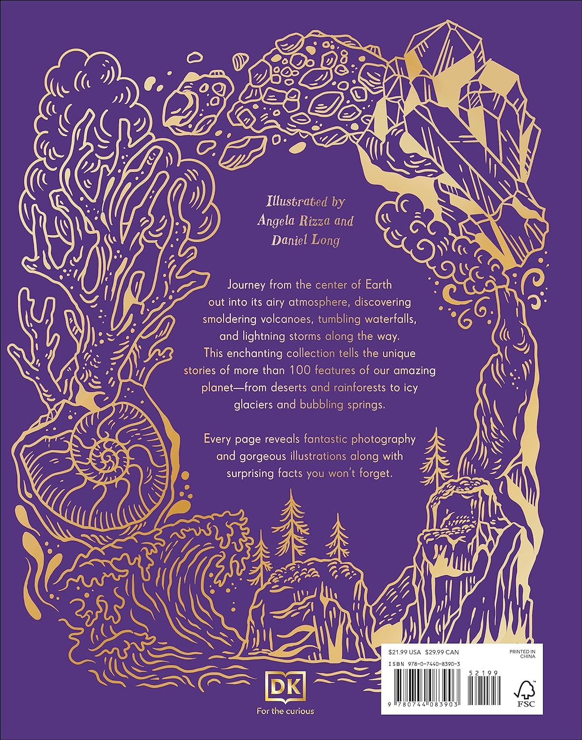 Back cover of Anthology of Our Extraordinary Earth showing detailed illustrations of Earth’s natural features and layers.