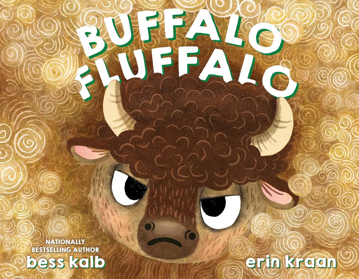 Buffalo Fluffalo book cover showing a grumpy buffalo with curly fur and bold text above the character.
