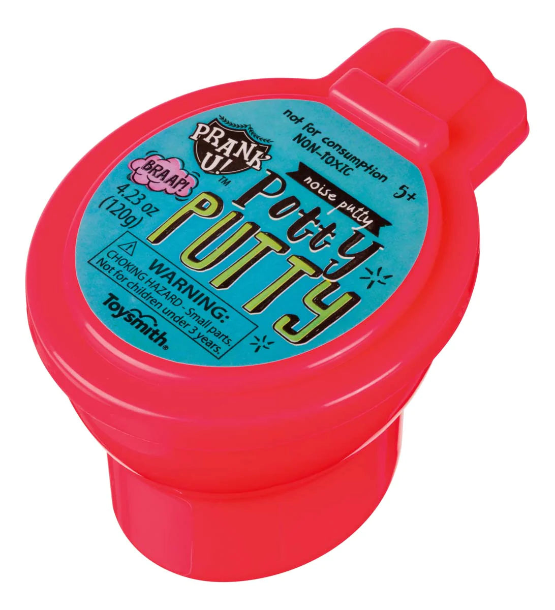 Potty Putty Noise Putty in a pink mini commode container, a non-toxic slime toy that makes funny fart sounds.