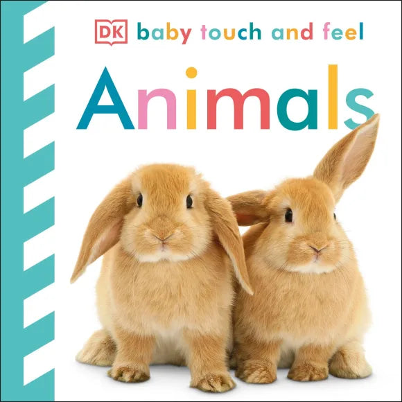 Touch & Feel Animals book cover with two fluffy brown bunnies for babies to explore soft textures and animals.