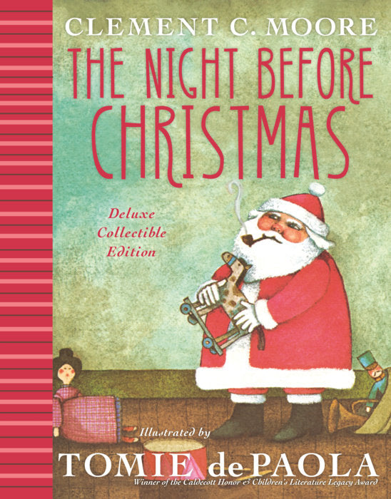 The Night Before Christmas book cover featuring Santa Claus and a child beside a Christmas tree