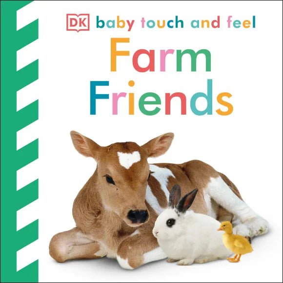 Touch & Feel Farm Friends book cover with a calf, rabbit, and duckling for sensory play and early learning.