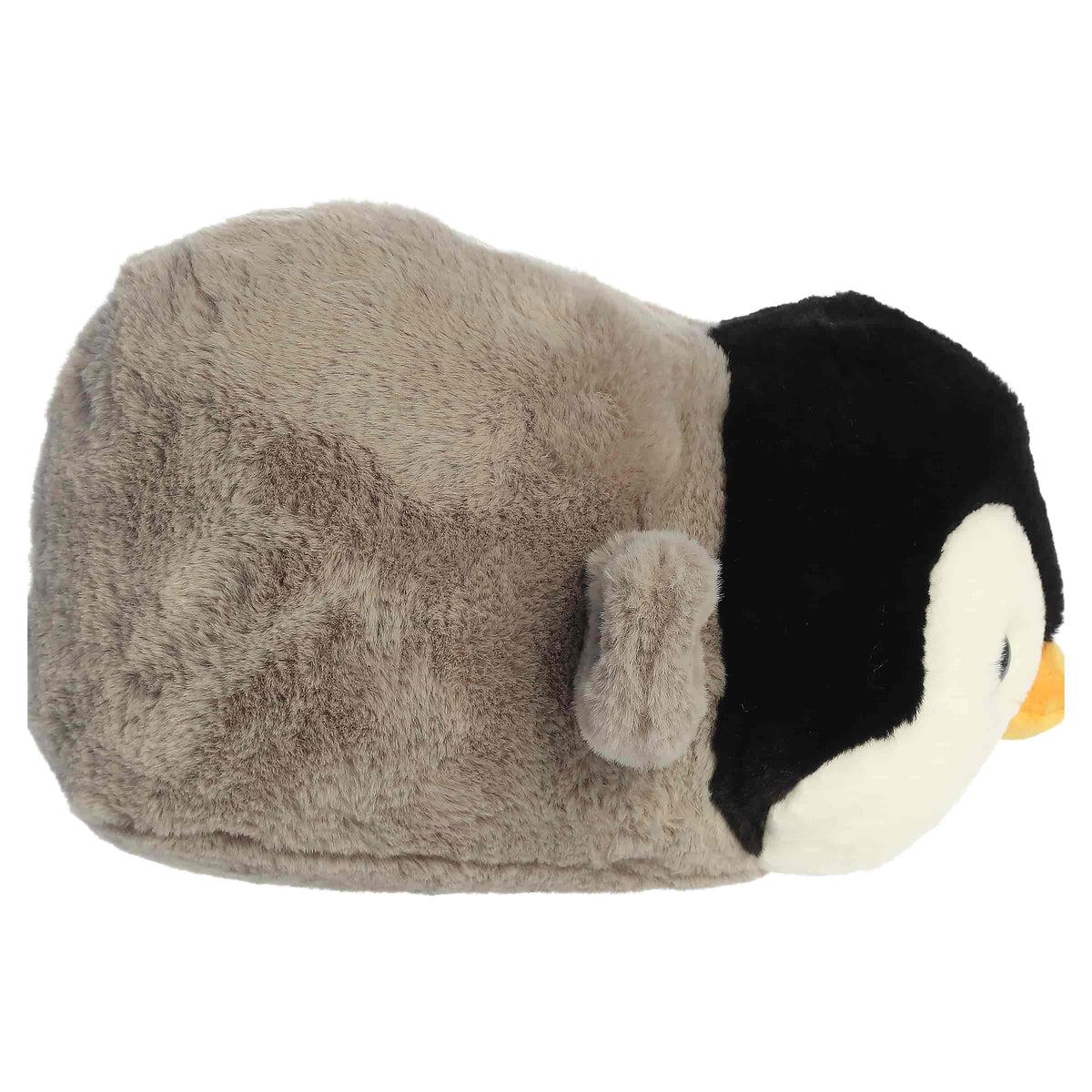 Spudster Emperor Penguin Pietro plush penguin with gray body black head white face and orange beak