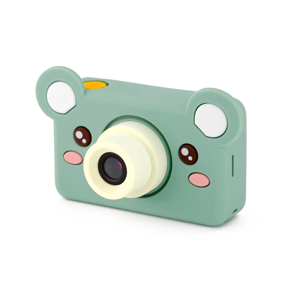 Digital Camera Model C Mikayo the Bear in green with bear ears and cute face for kids aged 3 to 7.