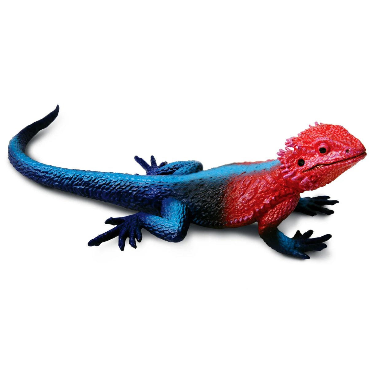 Mwanza Flat-Headed Rock Agama figure with vibrant red head and blue body, detailed and lifelike collectible lizard toy.