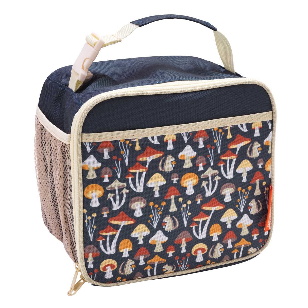 Super Zippee Lunch Tote Mostly Mushrooms with mushroom and chipmunk pattern insulated lunch bag for kids and parents