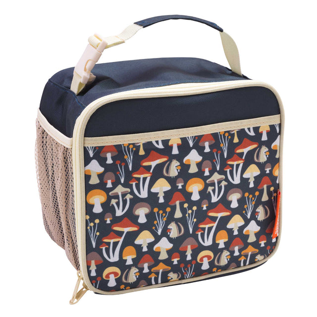 Super Zippee Lunch Tote Mostly Mushrooms with mushroom and chipmunk pattern insulated lunch bag for kids and parents