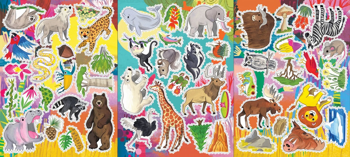 Learn to Draw | Wild Animals colorful stickers featuring illustrated wild animals and plants from various habitats.