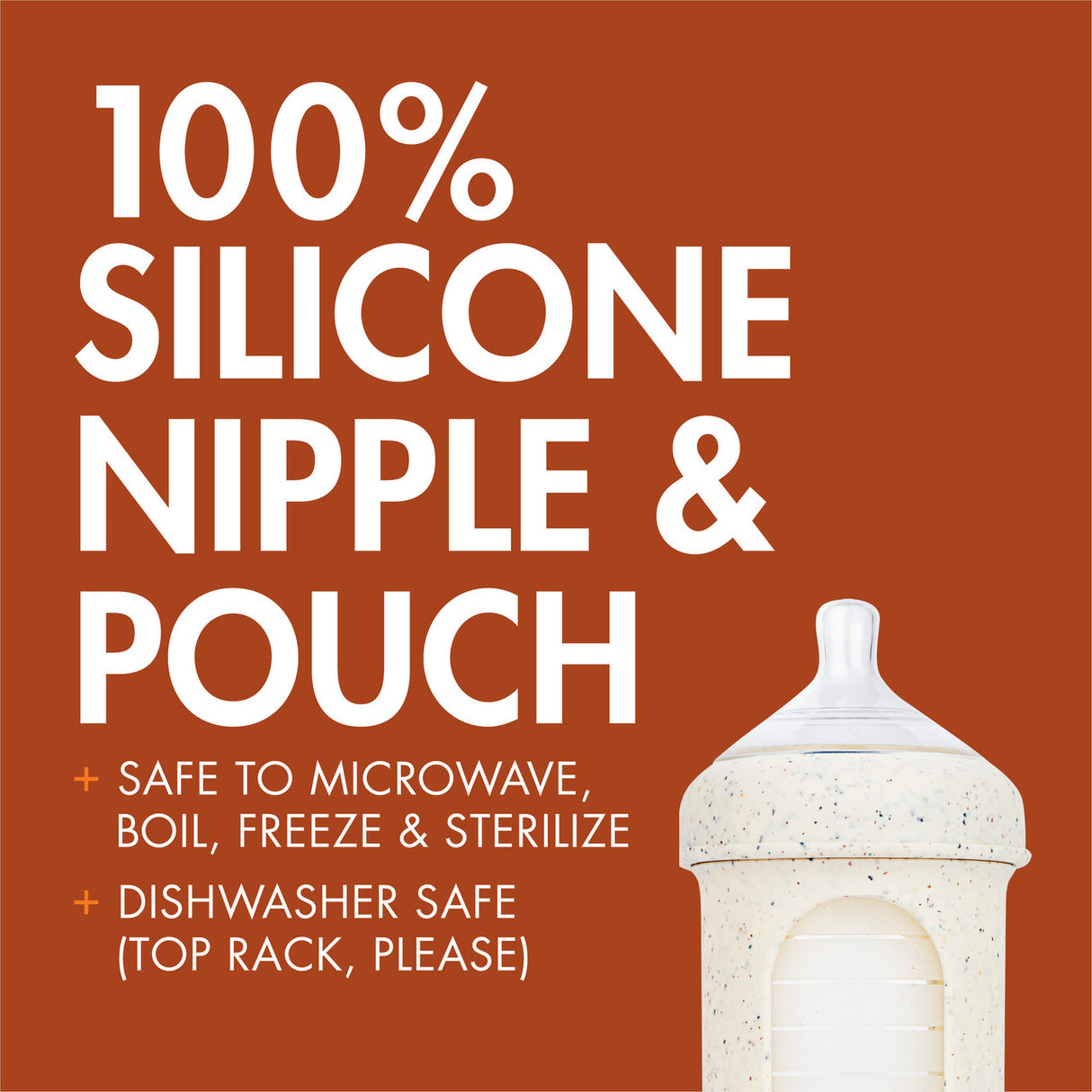 NURSH Silicone Bottles | Speckle with 100% silicone nipple and pouch, microwave, boil, freeze, sterilize, and dishwasher safe.