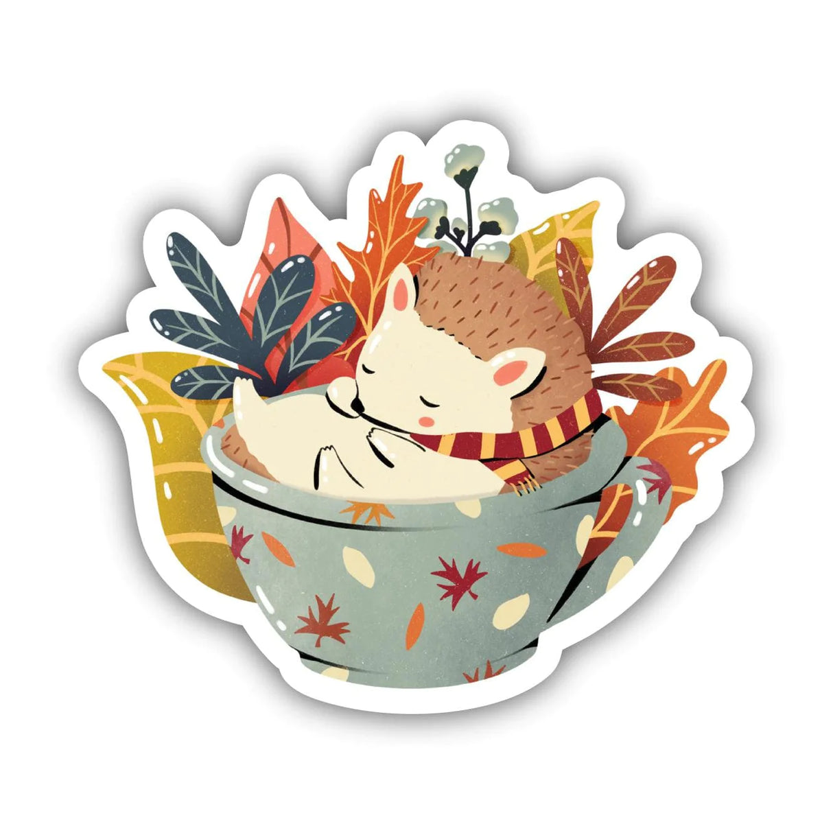 Cozy Hedgehog in Cup Sticker