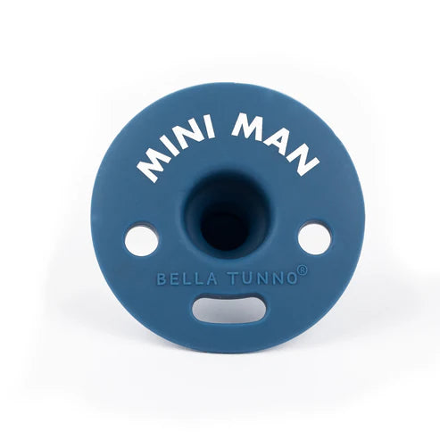 Pacifier | Mini Man soft silicone pacifier with breathing holes and pacifier clip attachment for babies 0-6 months.