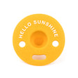 Pacifier | Hello Sunshine bright yellow soft silicone pacifier with breathable holes and clip attachment.