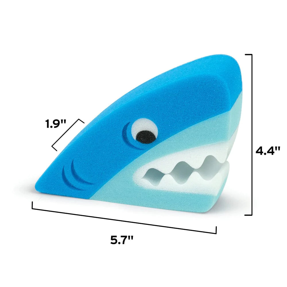 Bath Biters Shark large, absorbent shark-shaped bath sponge with friendly design, gentle on skin for kids 3 and up.