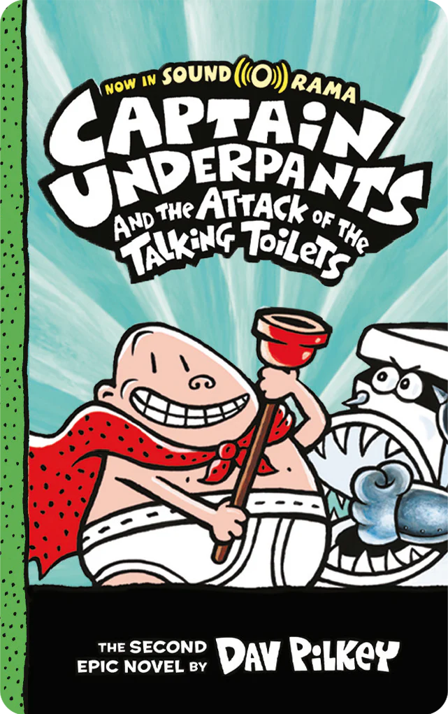 Captain Underpants holding a plunger next to an angry talking toilet with comic style text above them