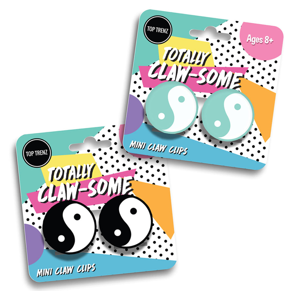 Mini Claw Clips Yin Yang in assorted colors, featuring cute 90's style hair accessories for ages 8 and up.
