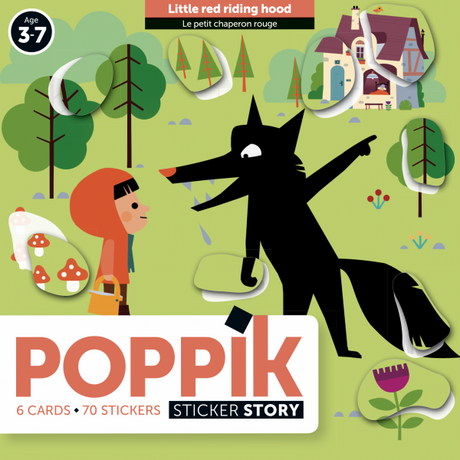 Poppik Sticker Story Little Red Riding Hood set featuring cards and stickers for storytelling and creative play.
