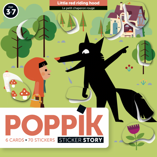Poppik Sticker Story Little Red Riding Hood set featuring cards and stickers for storytelling and creative play.