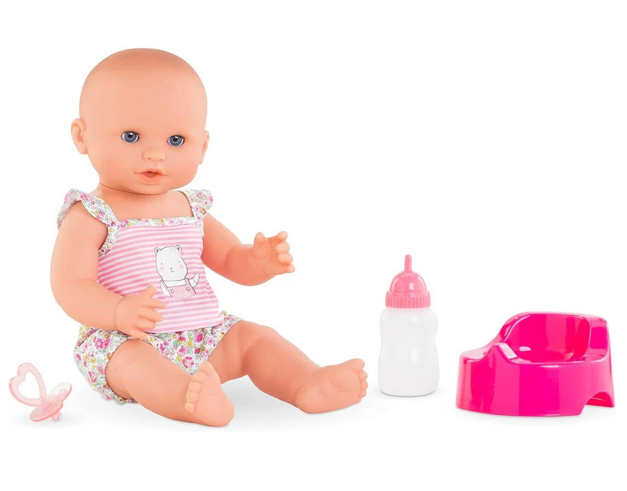 Emma Drink & Wet Emma baby doll with pacifier, bottle, and potty for interactive pretend play and potty training.