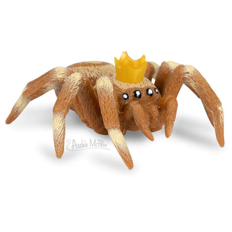 Crowned Critter soft vinyl spider toy with a yellow crown, detailed and friendly design for ages 3 and up.