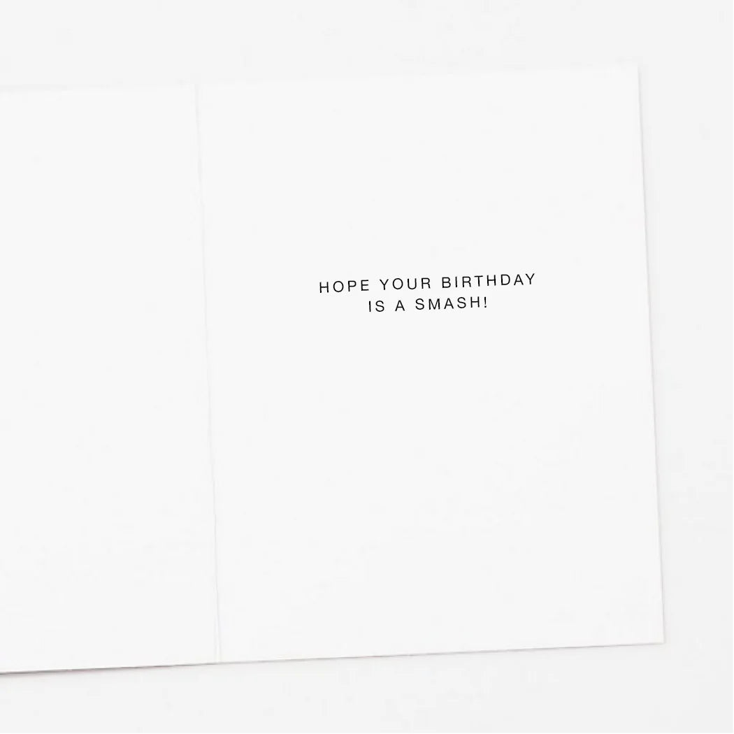 Inside view of Two Piñatas Birthday Card showing the greeting "HOPE YOUR BIRTHDAY IS A SMASH!" on recycled paper.