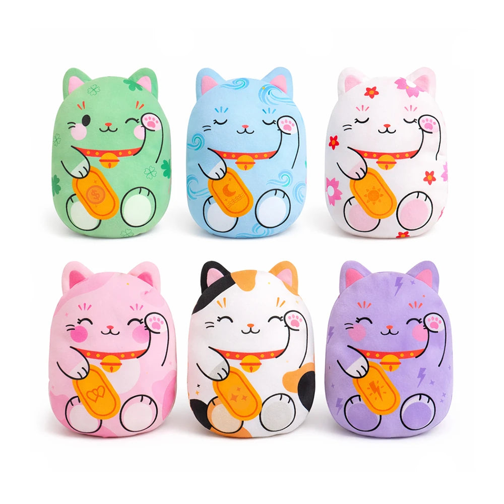 Bubble Stuffed Mystery Mini Lucky Cats featuring six colorful cat plush toys