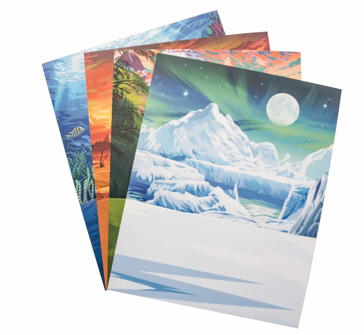 Soapstone Carving Kit | Penguin diorama backgrounds featuring icy landscapes and colorful natural scenes.