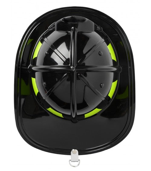 FireFighter Helmet Black showing adjustable Jr. fire fighter youth helmet with easy to clean black design.