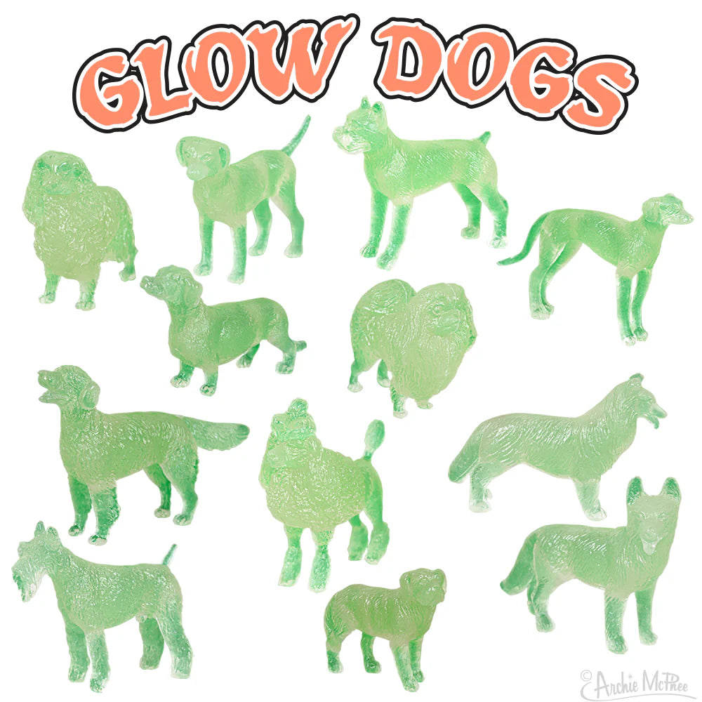 Glow Dog small glow in the dark vinyl dog figurines in assorted styles perfect for nighttime comfort.