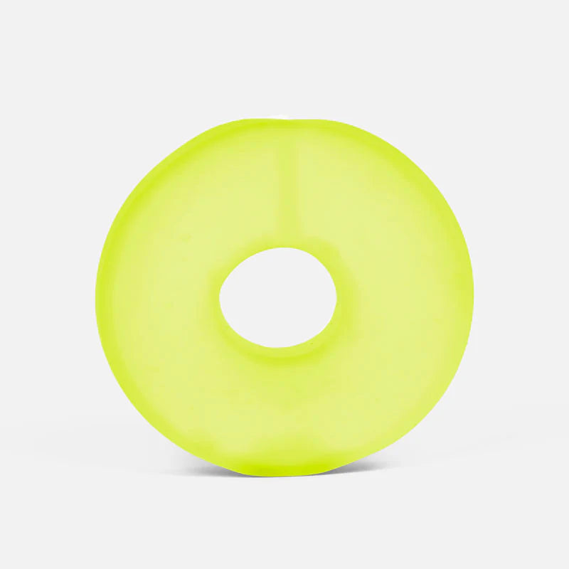 Soft and squishy bright green stress loop with memory gel filling for fidgeting and sensory play