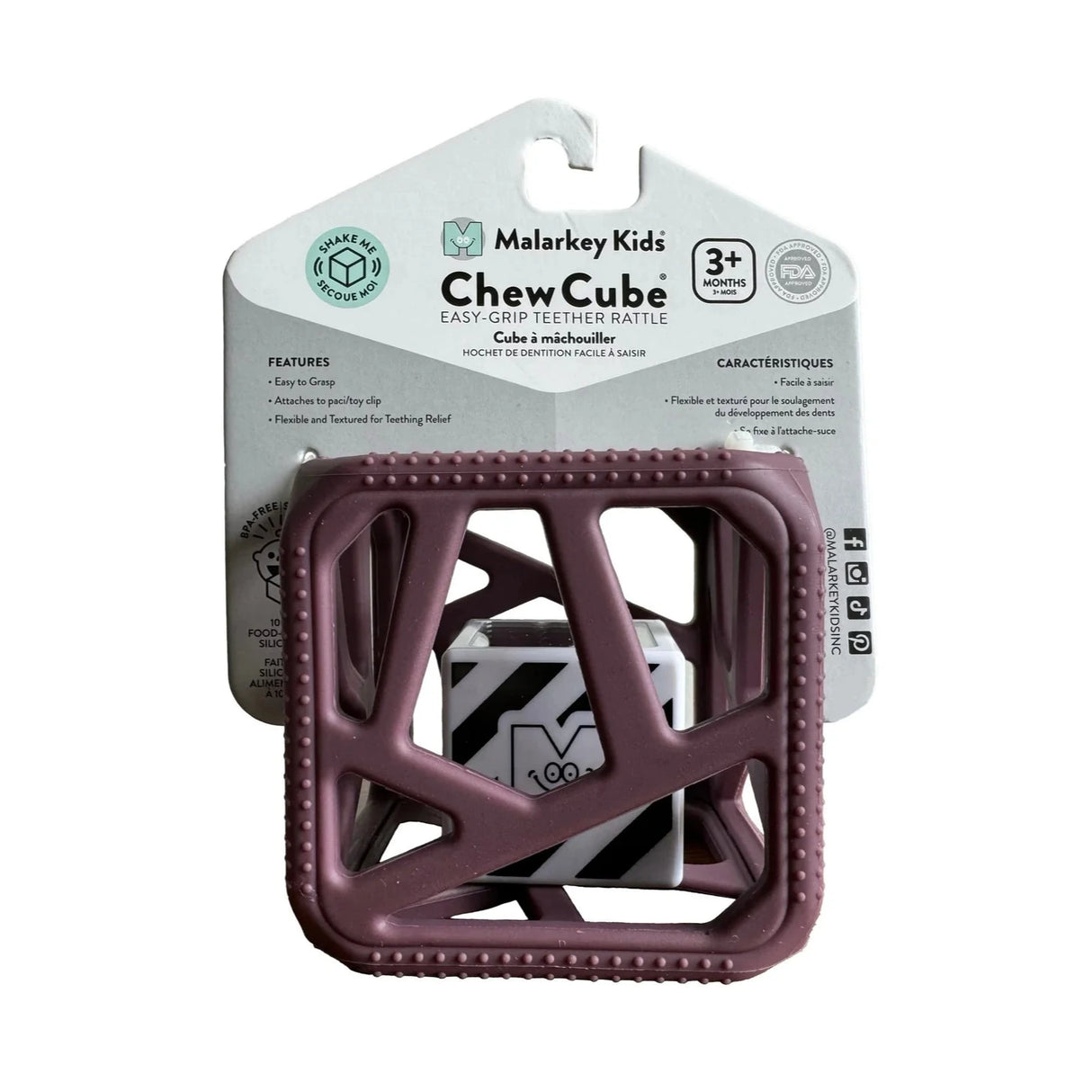 Chew Cube | Purple teething rattle with easy-grip design for babies 3 months and up, soothing textured surfaces and built-in rattle.
