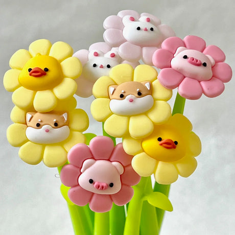 Flowering Animals Wiggle Gel Pen featuring playful animal faces with flower petals in assorted colors for writing fun.