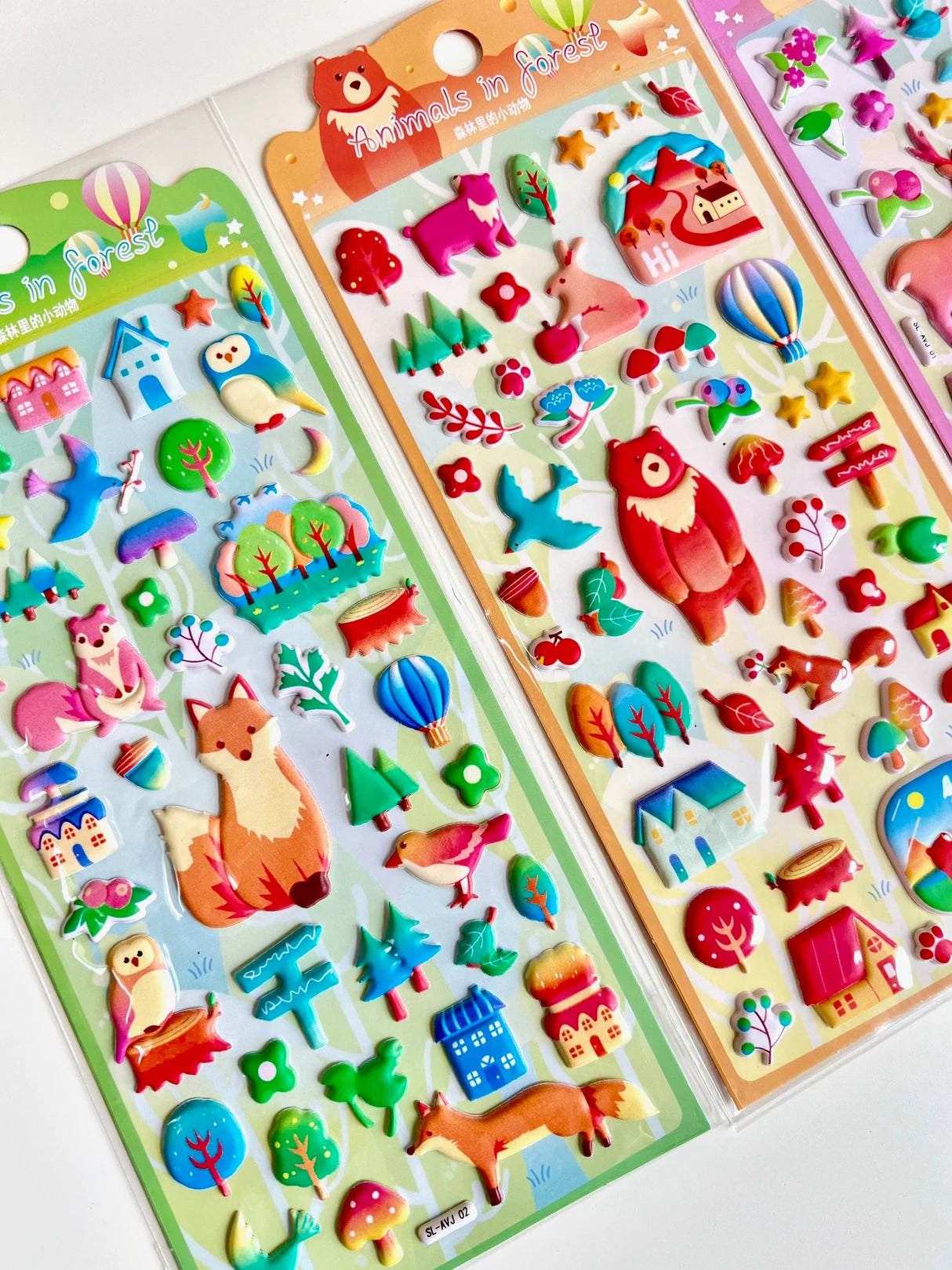 Forest Life Puffy Stickers featuring colorful forest animals, trees, and nature-themed designs for creative decorating.