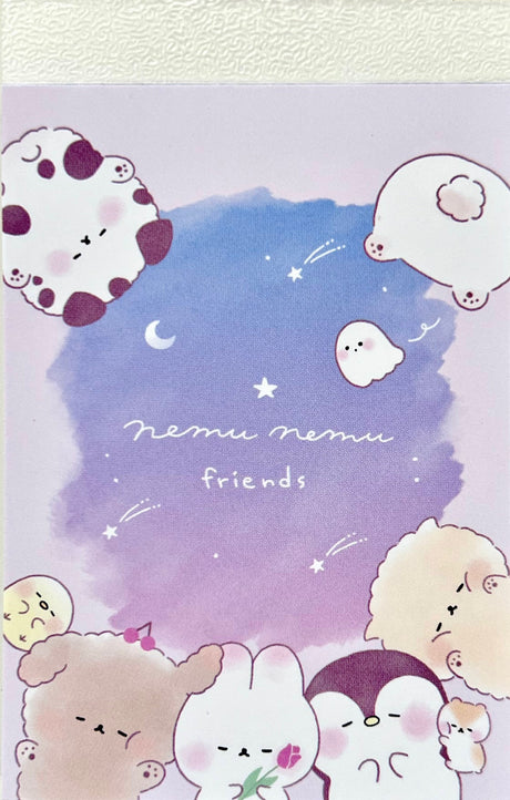 Mini Notepad | Nemu Animal Friends featuring cute animal illustrations on pastel purple background with stars and moon.