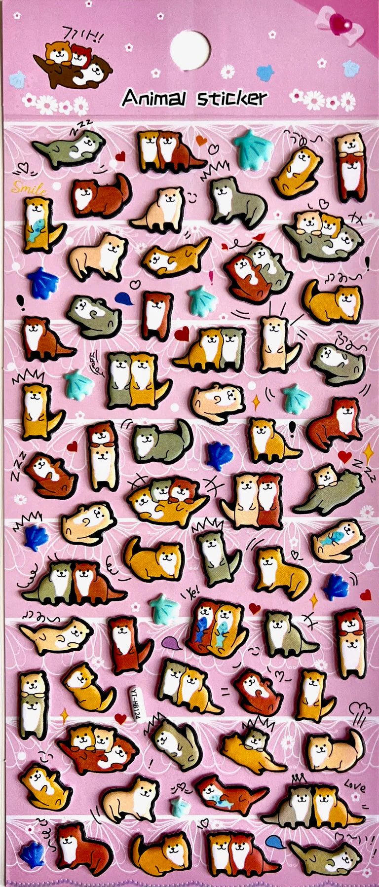 Otter Puffy Stickers featuring cute otter characters in various playful poses on a pink background.