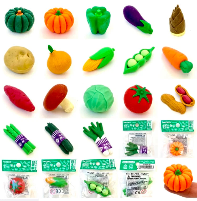 Japanese Eraser Vegetable mini collectible erasers shaped like various cute vegetables from Iwako Japan.
