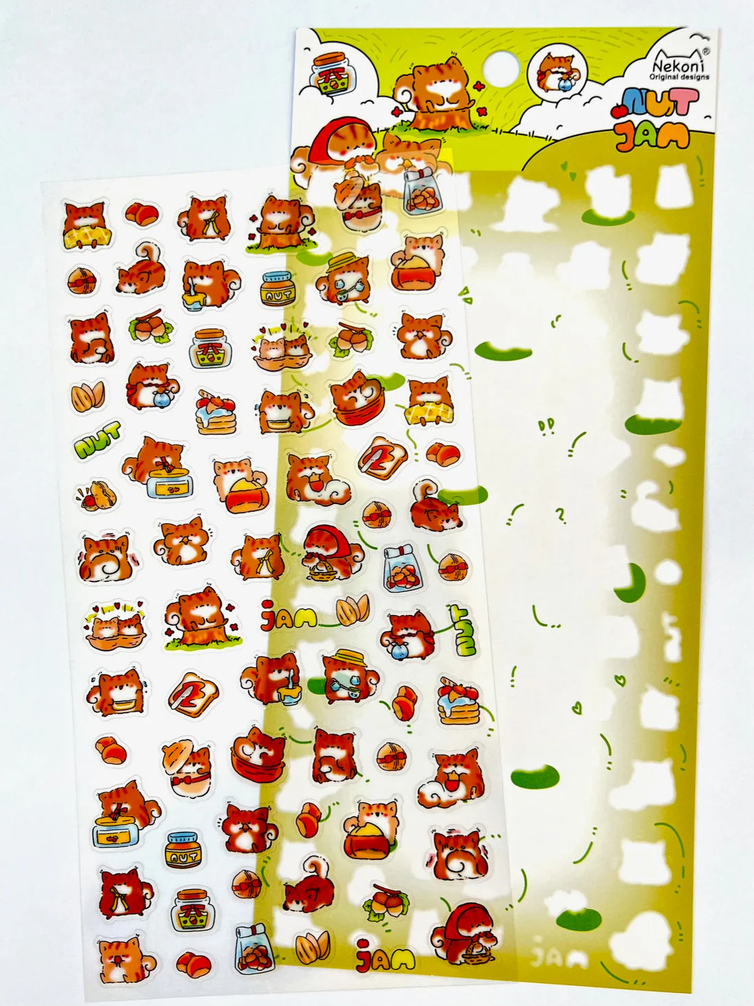 Squirrel Party Stickers sheet featuring cute squirrels with nuts and jam for planners and notes decoration.