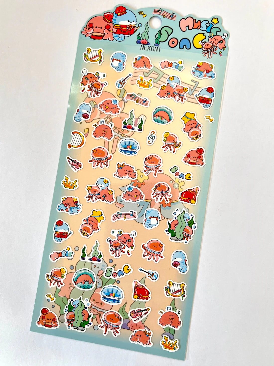 Ocean Music Stickers featuring colorful sea creatures playing instruments on one vibrant sticker sheet.