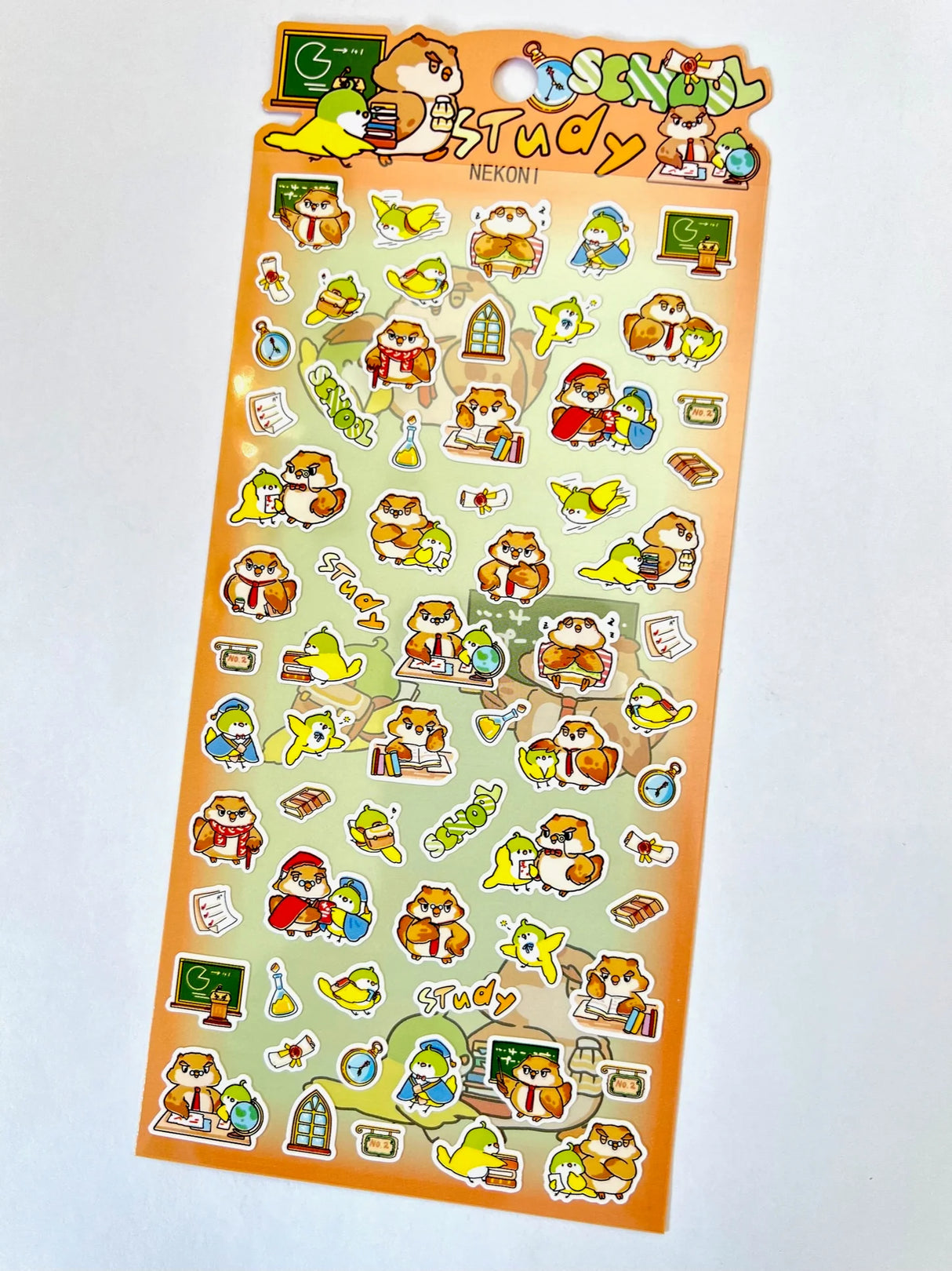 Owl & Bird School Stickers featuring cute owls and birds studying, perfect for notes, planners, and creative projects.