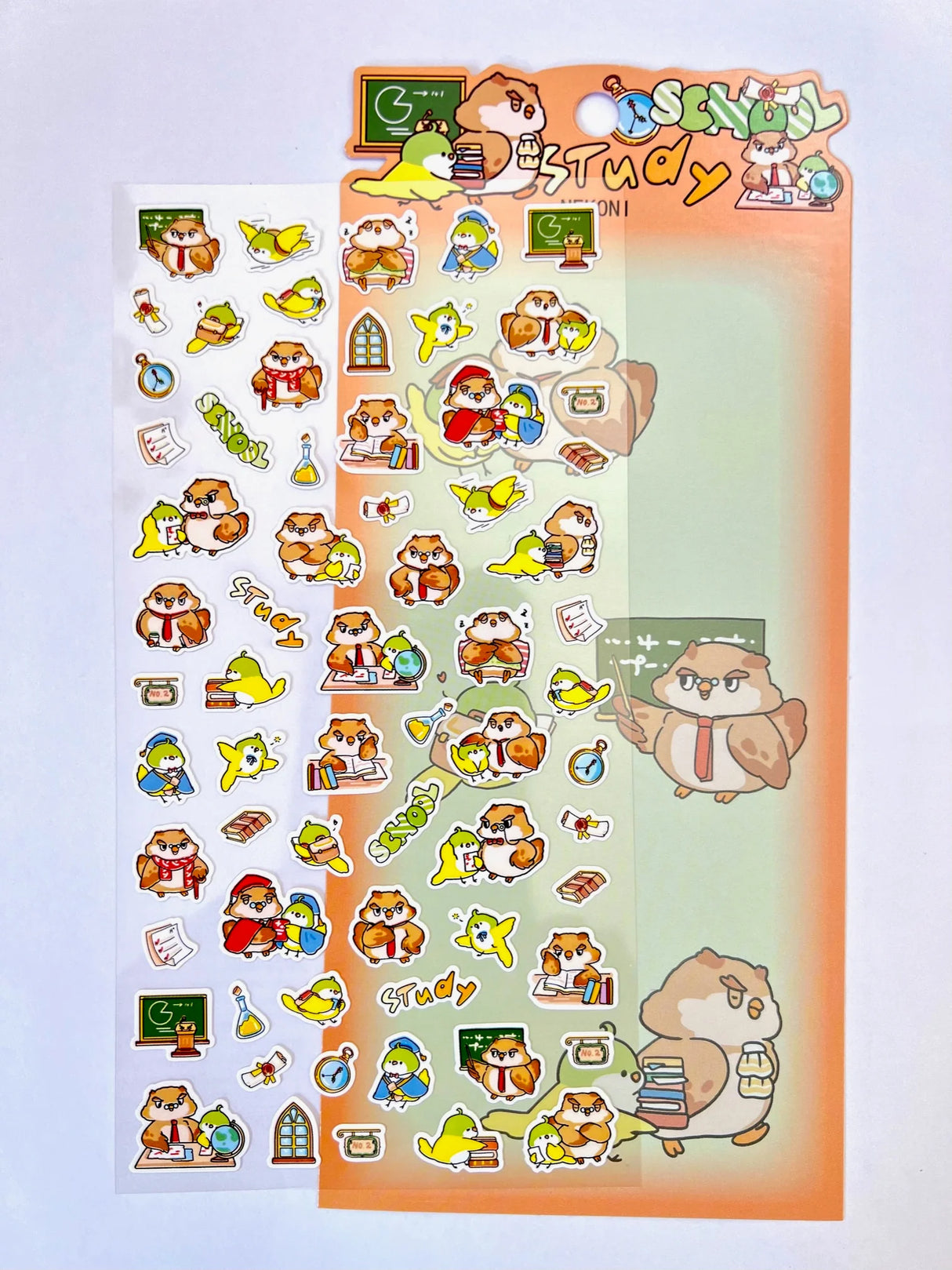 Owl & Bird School Stickers featuring cute owls and birds with school and study-themed designs.