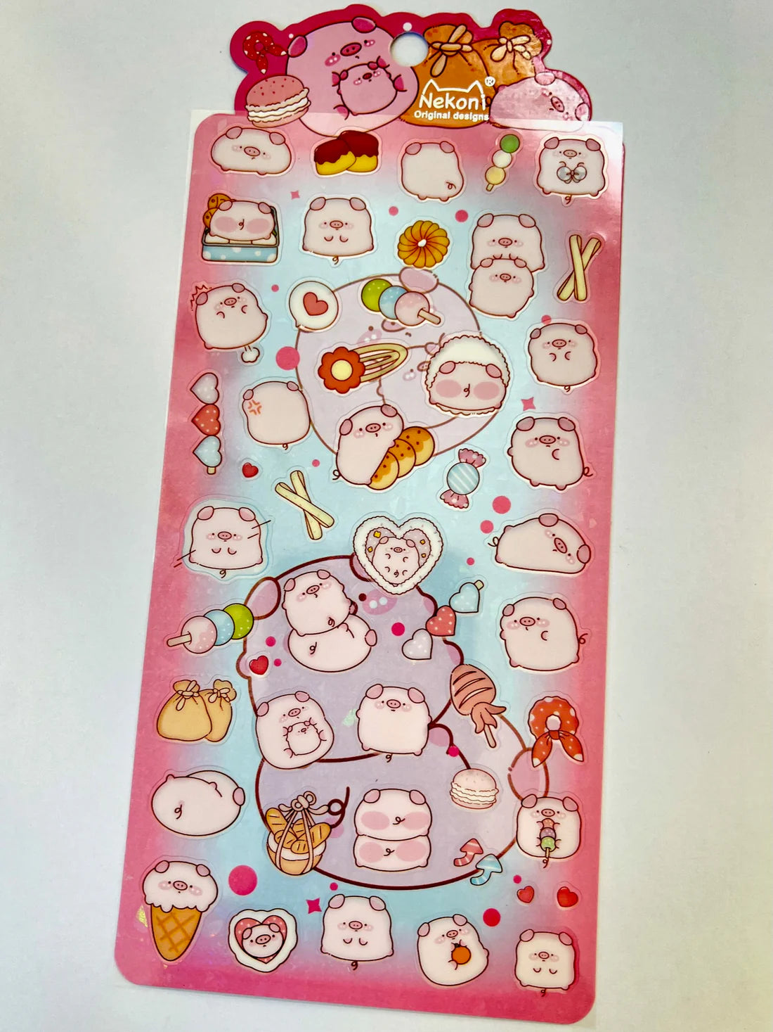 Pig Snack Stickers sheet featuring cute pig characters and sweet treats for notes, letters, and planners.
